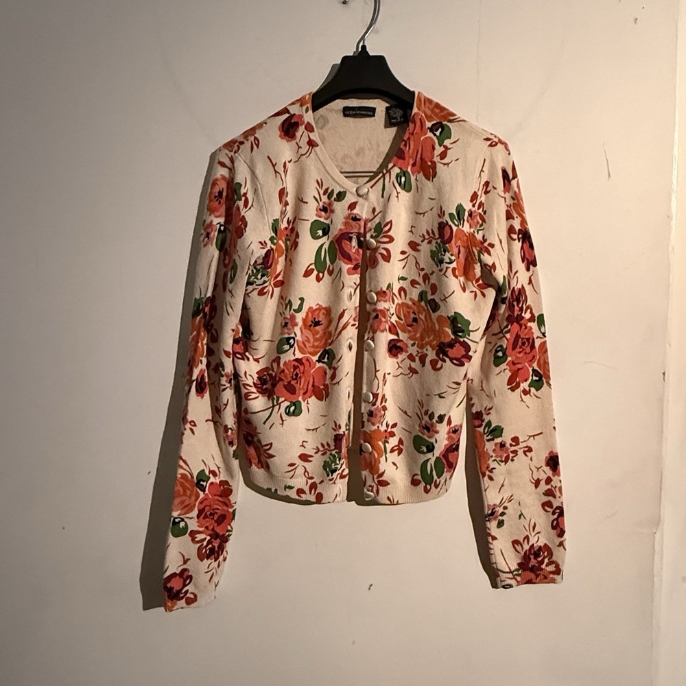 Moda International Small Cashmere Silk Blend Floral Print Preppy Academia Soft
